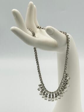 Vintage Kramer of New York Diamond Look Clear Rhinestone Fringe Necklace